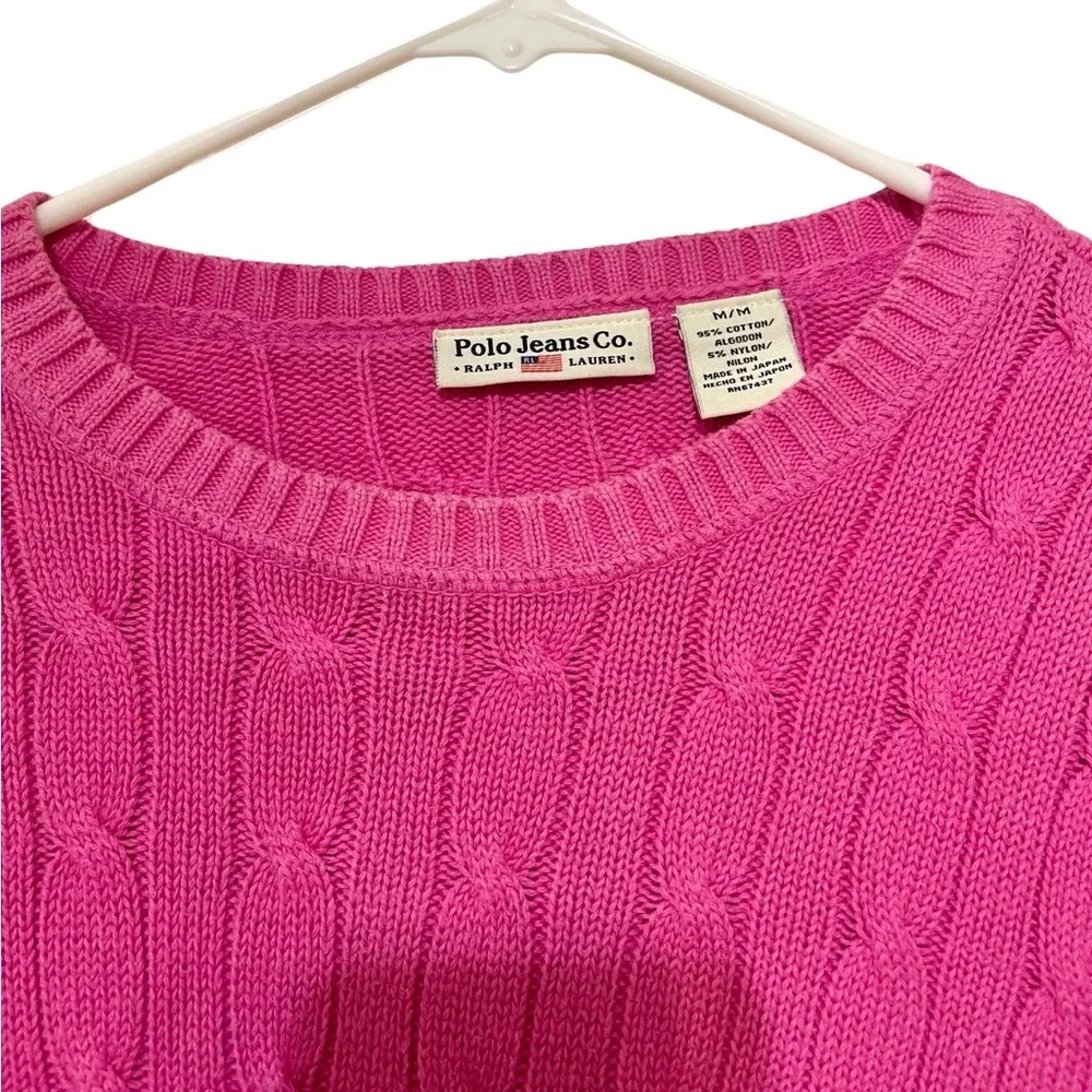 Ralph Lauren Polo Pink Cable Knit Crewneck Pullover Sweater Size M Medium